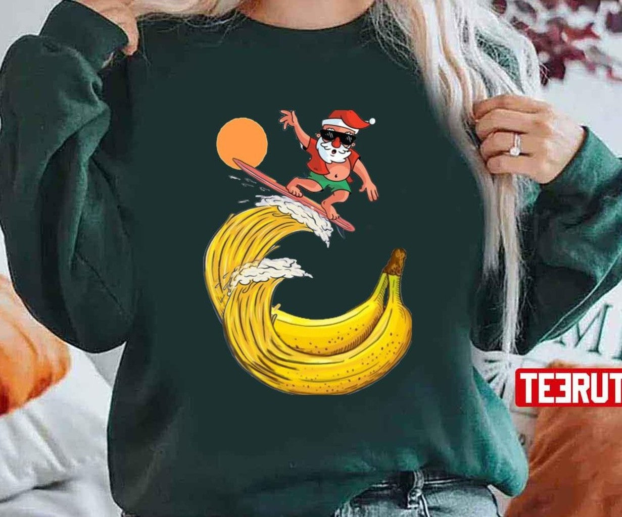 Santa The Banana Surfer Funny Funky Design Unisex T-shirt
