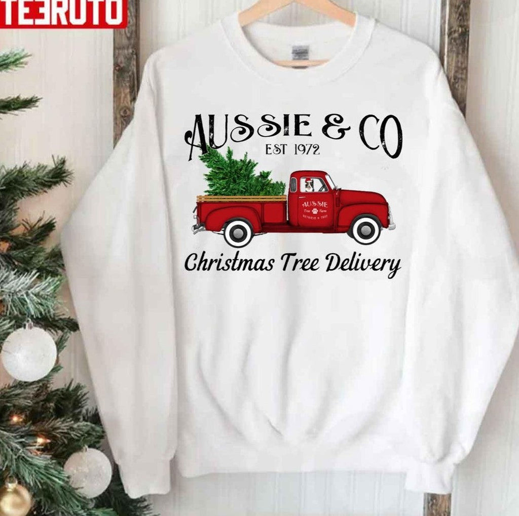 Aussie Australian Shepherd Christmas Tree Antique Truck Unisex Sweatshirt