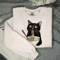 Noodle Cat Shirt, Ramen Cat T-Shirt, Foodie Lover Shirts, Black Cat Noodle T-Shirts, Retro Cat Tees, Cat Lover Sweatshirts, Black Cat Tee