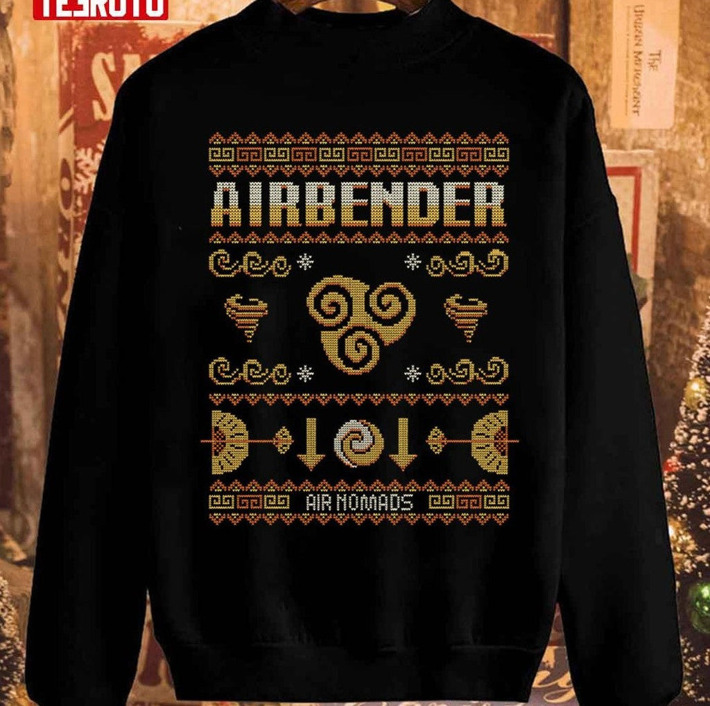 Avatar Airbending Aang Christmas Tenzin Air Nomads Last Airbender Ugly Knitted Pattern Unisex Sweatshirt