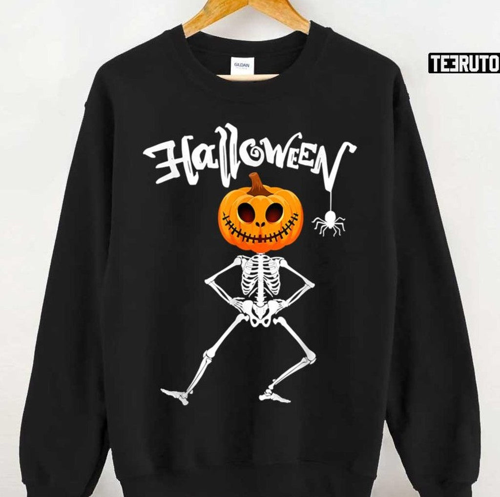 Skeleton Pumpkin Head Halloween Scary Cute Unisex Sweatshirt