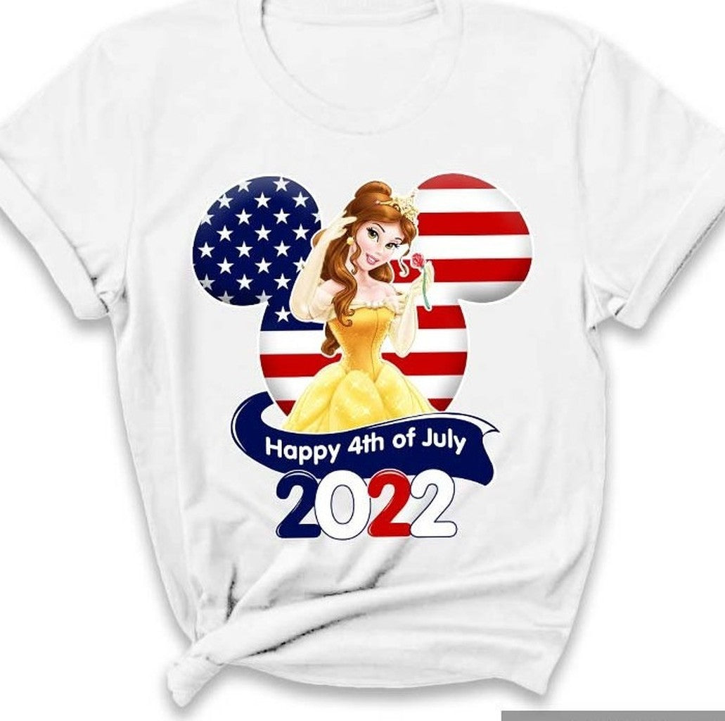 Belle Princess Flag 4th Of July Colorful Star War Graphic Cartoon Unisex Cotton S Clothing Men Women Kid