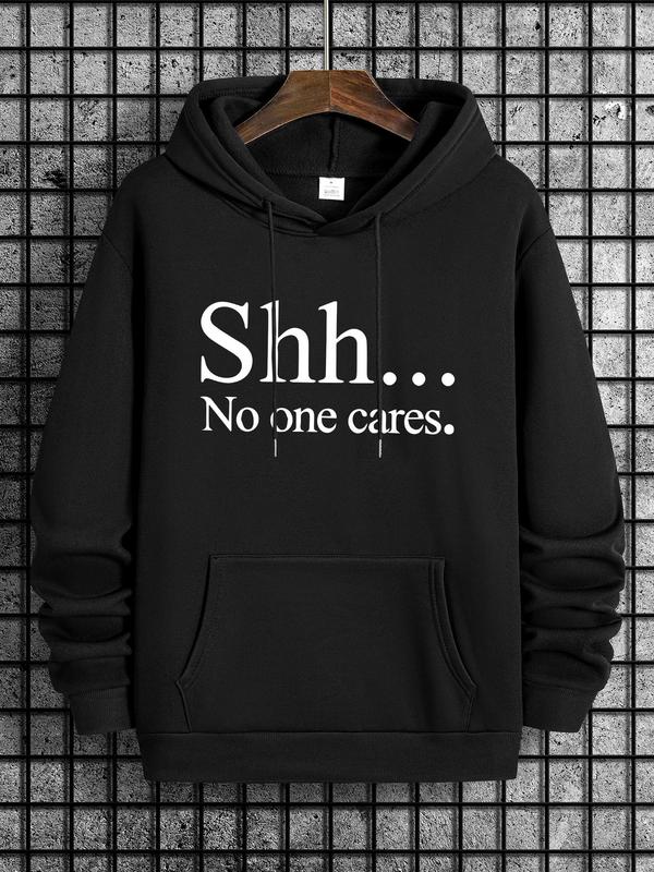 Men's Letter Print Drawstring Hoodie, Essentials Pocket Sweatshirt, Fashion for Fall, Y2K Men's Clothing, 2000s Essentials StyleÂ 