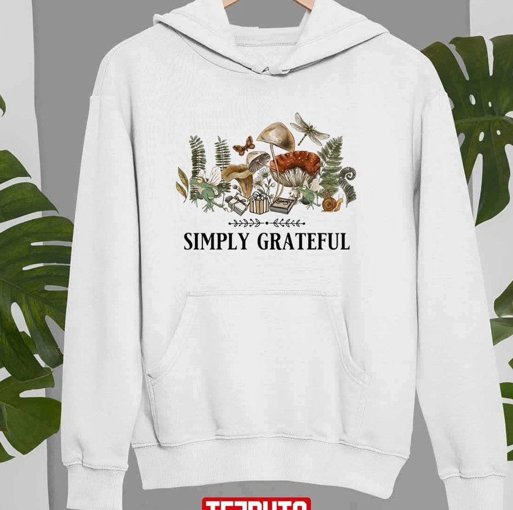 Simply Grateful Cottage Core Aesthetics With Frog Mushroom And Floral Design Thanksgiving Gratitude With Mod Unisex Sweatshirt