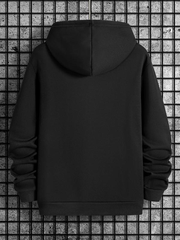 Men's Heart Print Drawstring Hoodie with Pocket, Casual Long Sleeve Sweatshirt for Men's Fall & Winter, Daily Valentine's Day WearÂ 