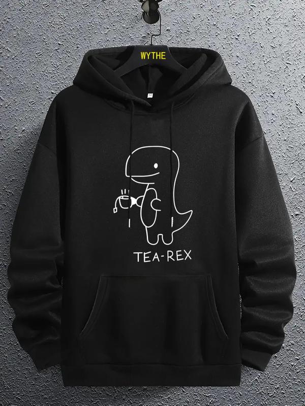 Unisex Men's Dinosaur Print Drop Shoulder Hoodie, Essentials Fashion Casual Sweatshirt with Drawstring Pockets, Men's Wear for SpringÂ 