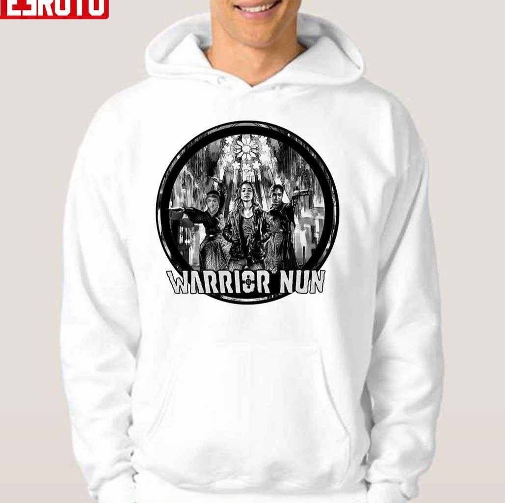 Black And White Round Design Warrior Nun Unisex Hoodie