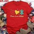 Peace Love Autism Neurodiversity And Adhd Awareness Unisex T-shirt