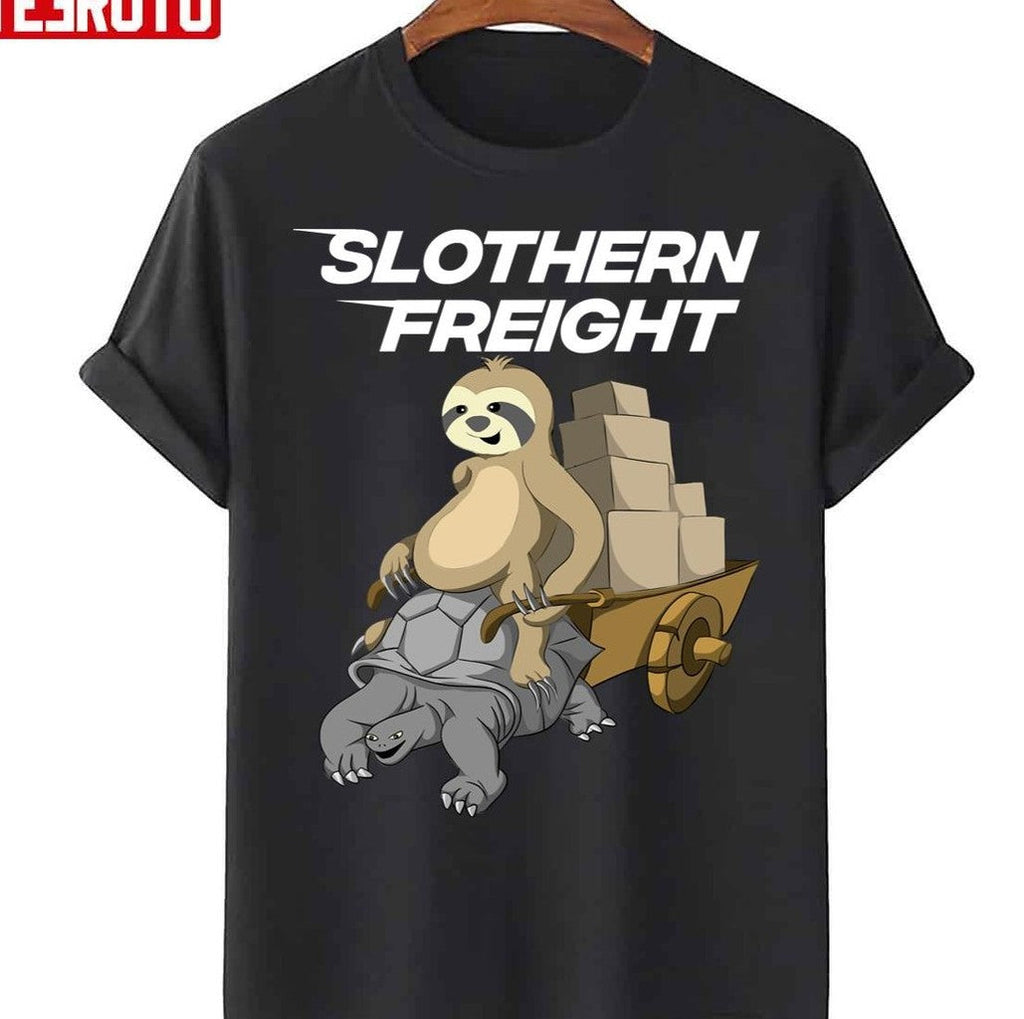 Sloth Riding Giant Tortoise Turtle Slothern Freight Unisex T-Shirt
