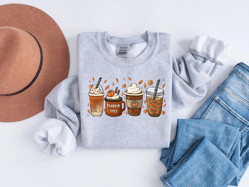 Fall Coffee Sweatshirt, Thanksgiving Sweater, Fall Crewneck Pumpkin Spice Sweatshirt, Pumpkin spice Halloween Sweatshirt Unisex Classic Cotton