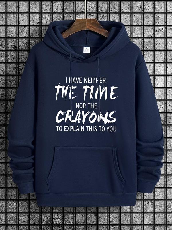 Men's Letter Print Drawstring Pocket Hoodie, Essentials Sweatshirt, Long Sleeve Regular Fit, Men's Clothing for Going OutÂ 
