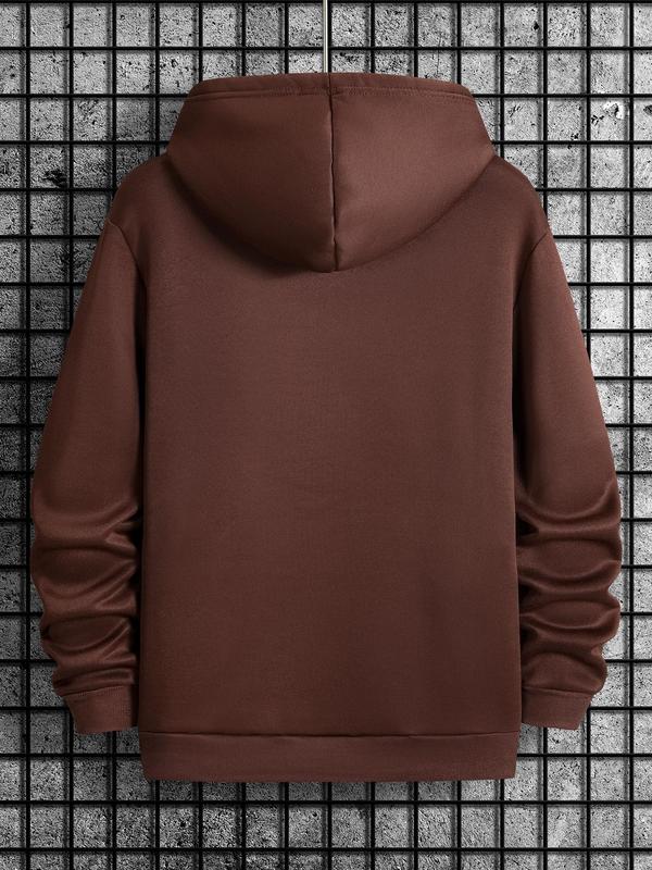 Men's Letter Print Drawstring Pocket Hoodie, Essentials Sweatshirt, Long Sleeve Regular Fit, Men's Clothing for Going OutÂ 
