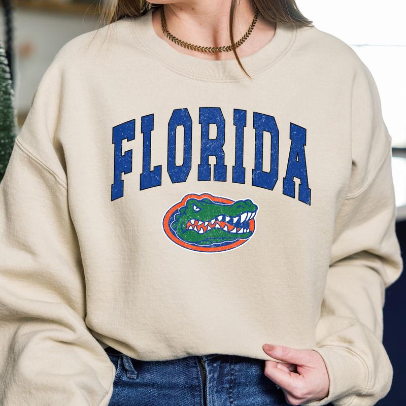 Florida Gators Vintage Football NCAA Trendy Sweatshirt, University of Florida Unisex Football NCAA Shirt, Gift For Men, Gift For Girls, Crewneck, Cott