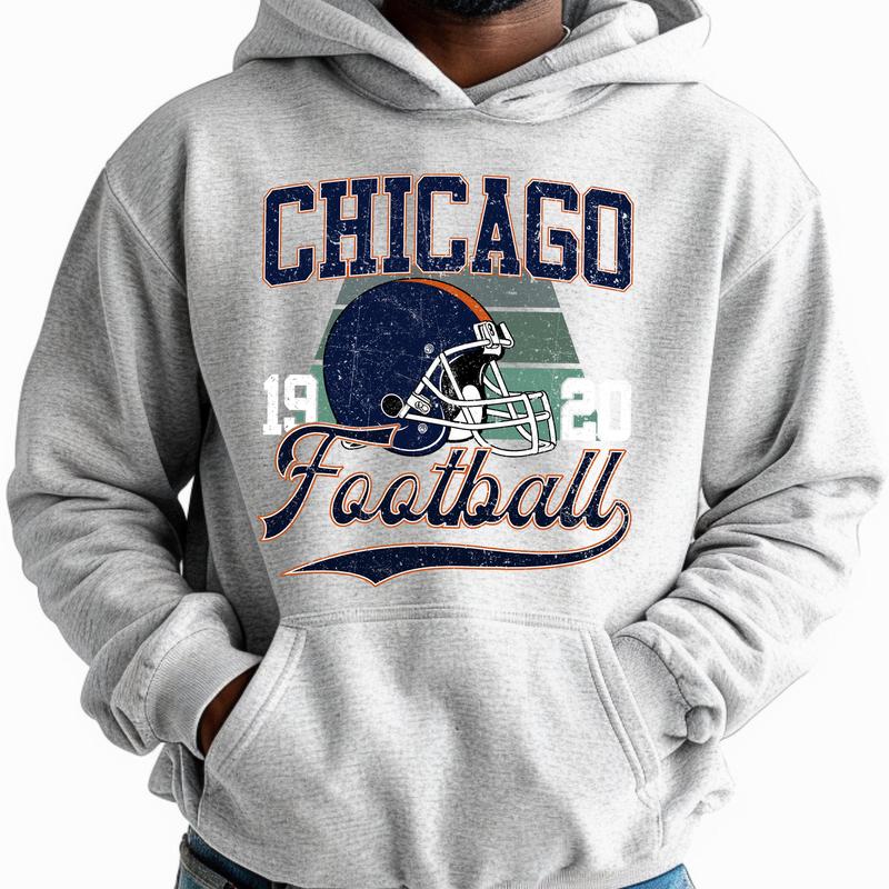 Chicago Vintage Football Hoodie, Classic Sports Gift for Fans, Unisex Vintage Wear, Football Style Collection, Comfort Hoodie, Pullover