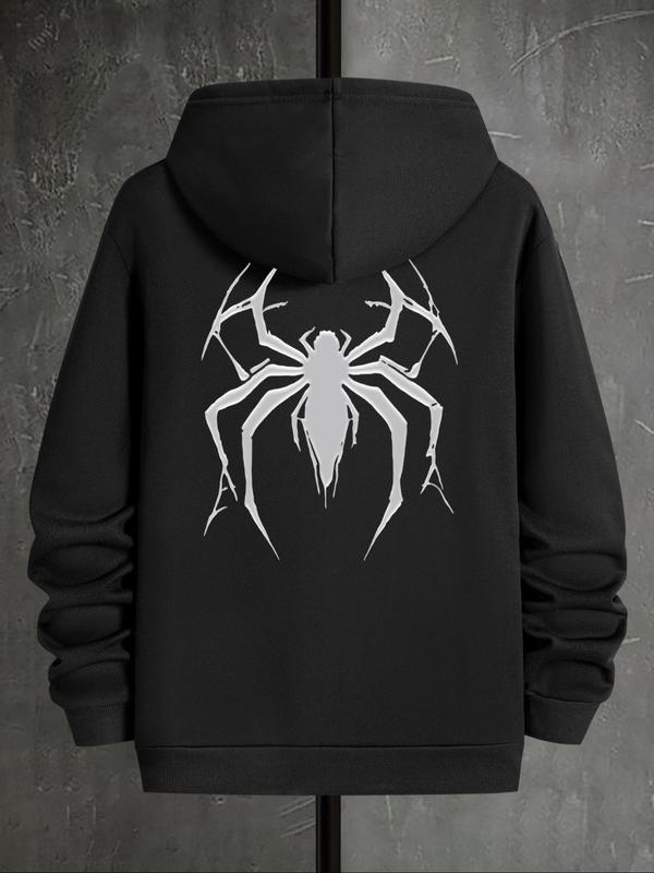 Men's Spider Print Hoodie, Casual Regular Fit Sweatshirt, Drawstring Pocket for Men's Daily Wear, Spring & Fall Outdoor FashionÂ 