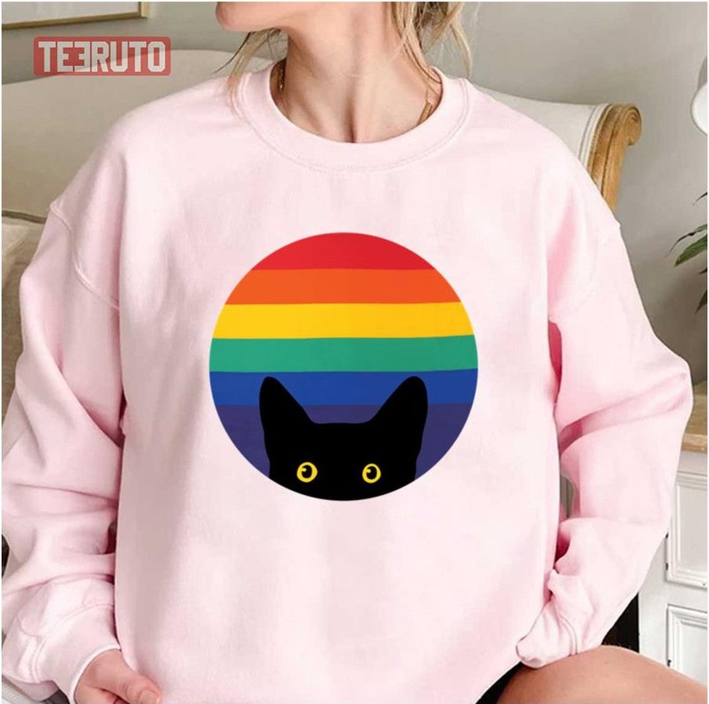Peeking Cat In Rainbow Circle Unisex Sweatshirt