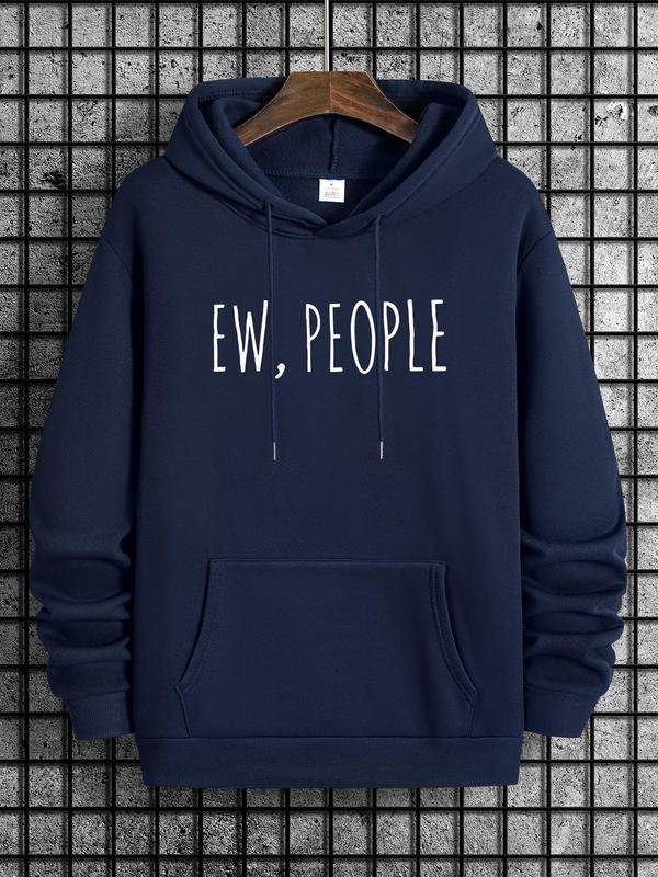 Men's Letter Print Drop Shoulder Hoodie, Casual Regular Fit Sweatshirt, Drawstring Pocket, Daily Holiday Outdoor Men's Wear for Spring & FallÂ 