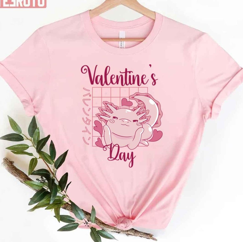 Axolotl Valentines Day Japanese Anime Axolotl Valentines Unisex T-Shirt