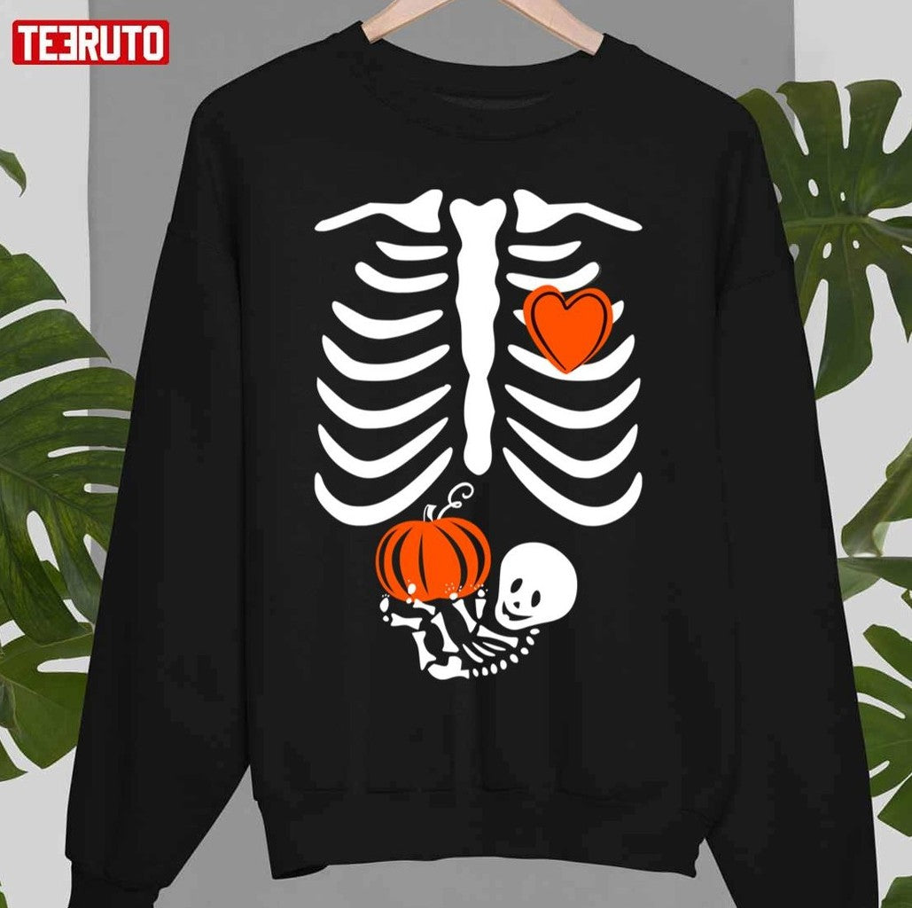 Skeleton Baby Pregnant Xray Rib Cage For Fall Halloween Unisex Sweatshirt