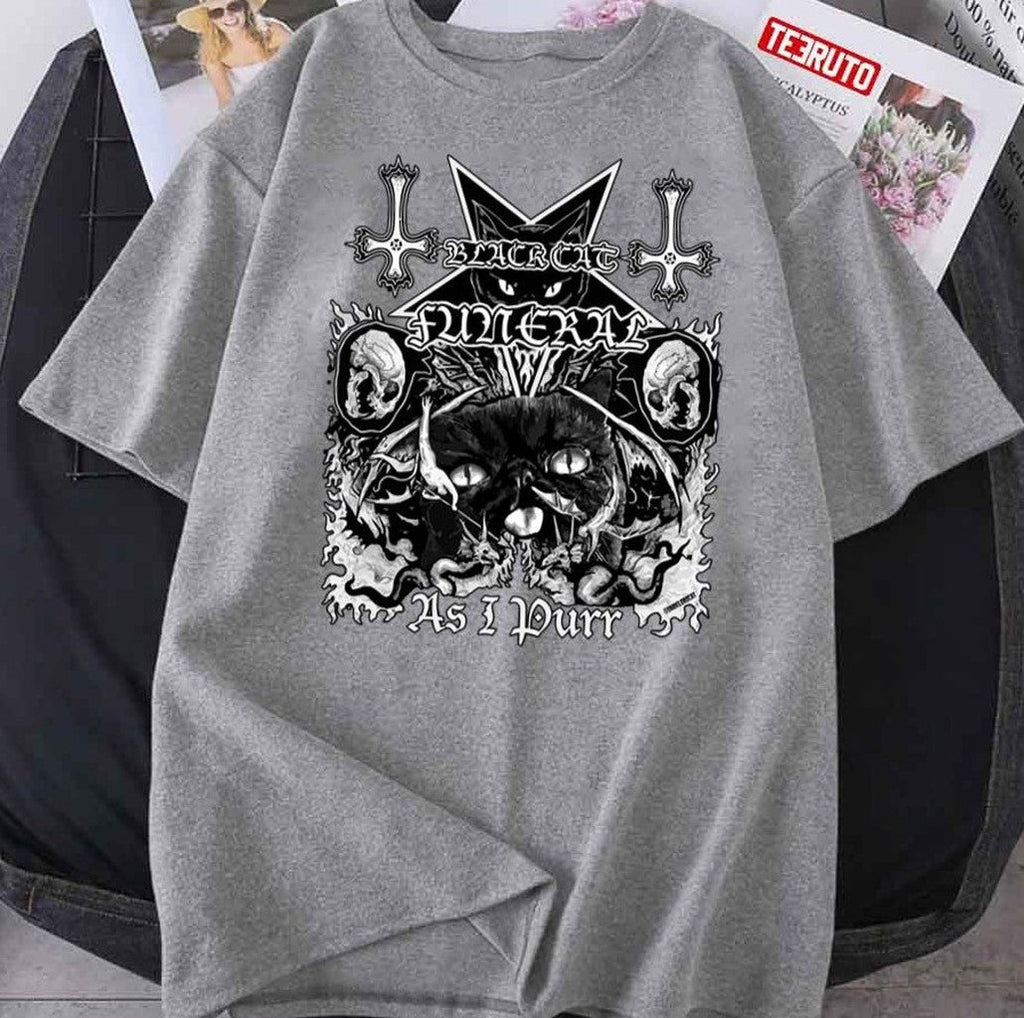 Black Cat Funeral As I Purr Metal Unisex T-Shirt