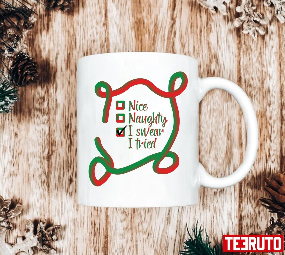 Nice Naughty I Swear I Tried Christmas Funny Checklist Unisex Sweatshirt