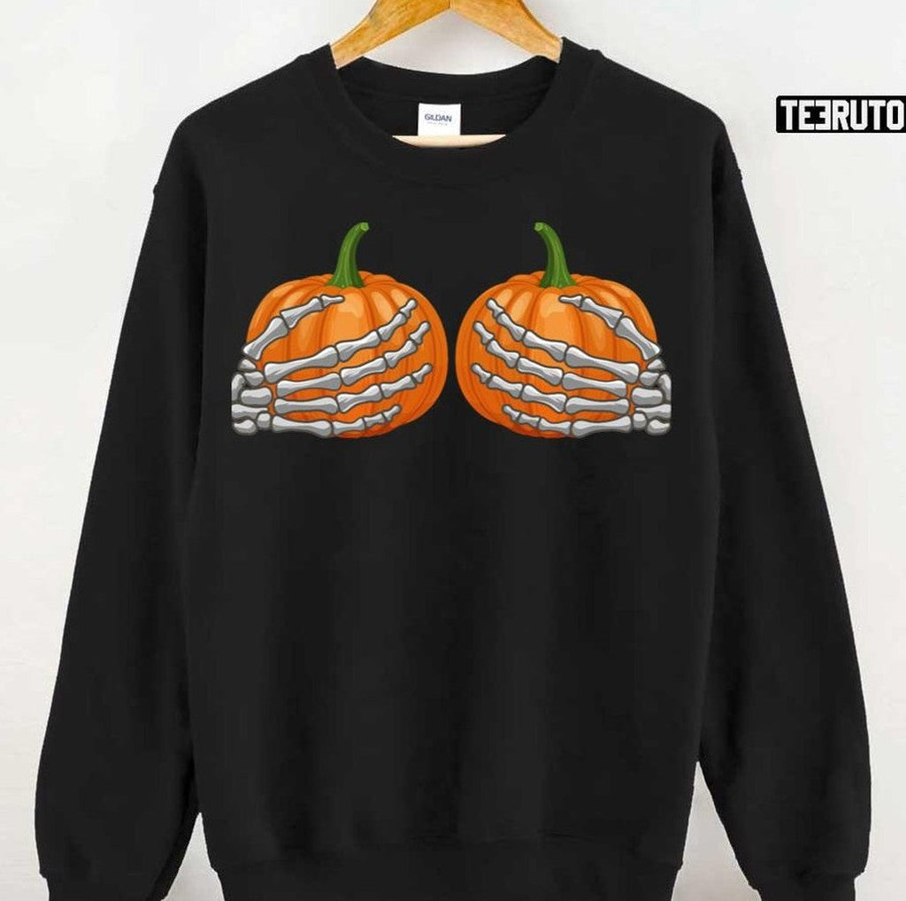 Pumpkin Skeleton Boob Hands Halloween Unisex T-Shirt