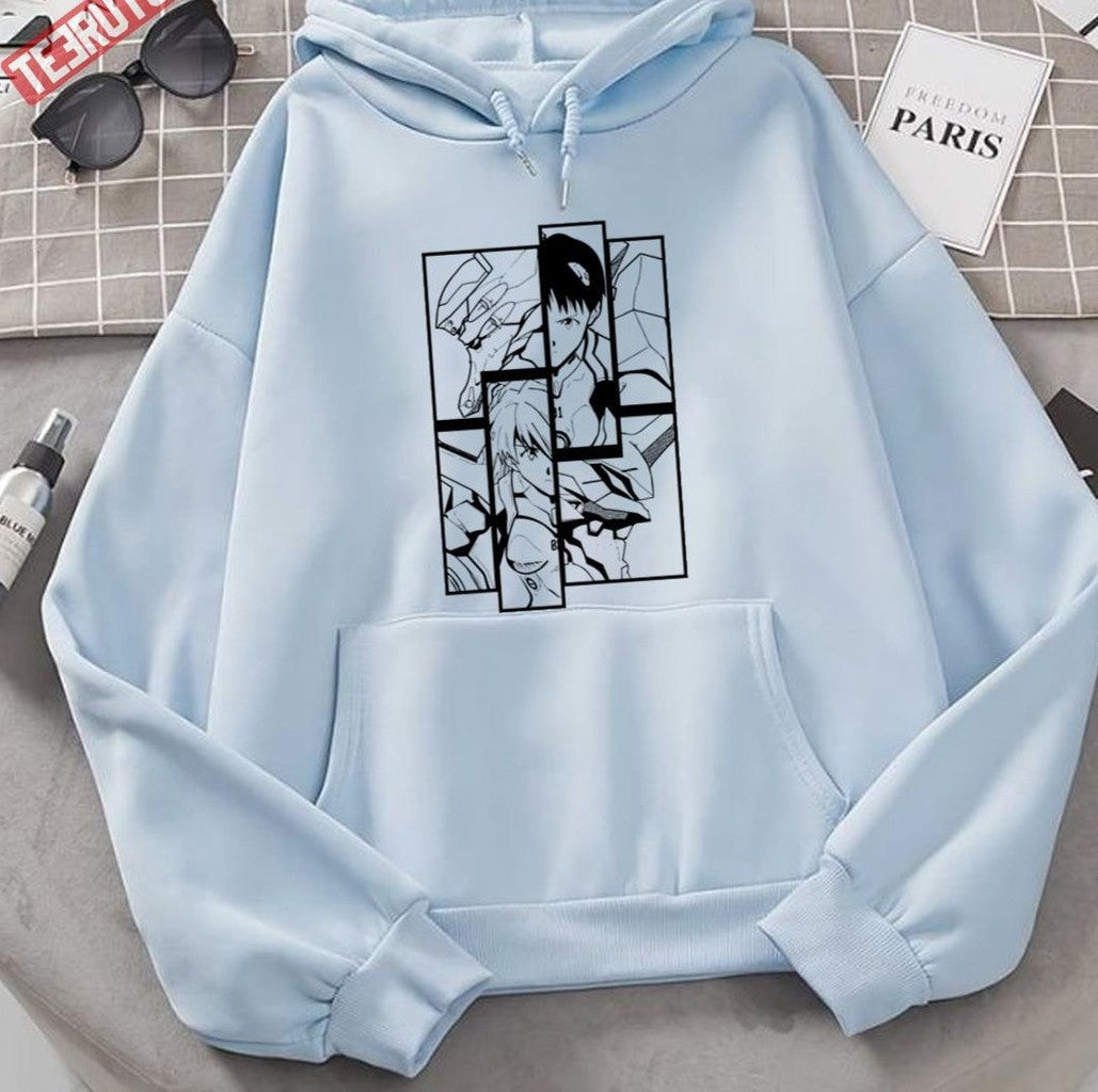 Neon Genesis Evangelion Characters Rei Ayanami &amp; Asuka Langley Soryu Eva 01 Unit 01 Unisex Hoodie