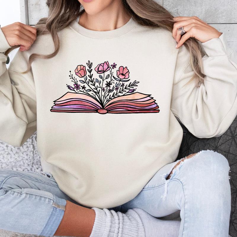 Open Book Crewneck Sweatshirt in Ivory, Womenswear Printed Soft, Book Love Shirts, Bookworm, Read, Librarian Sweatshirt