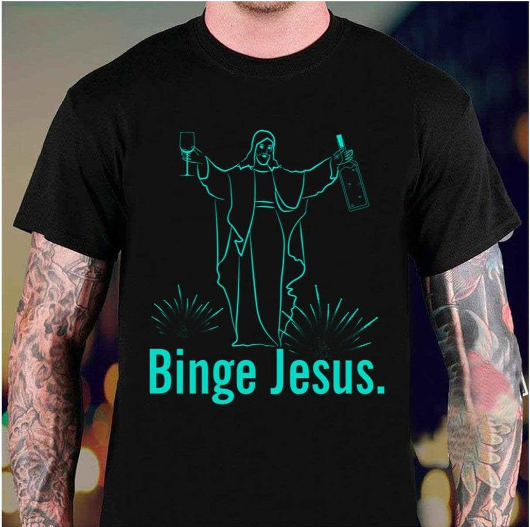 Binge Jesus Funny Christian Aqua Blue Sarcastic Bible Unisex Hoodie