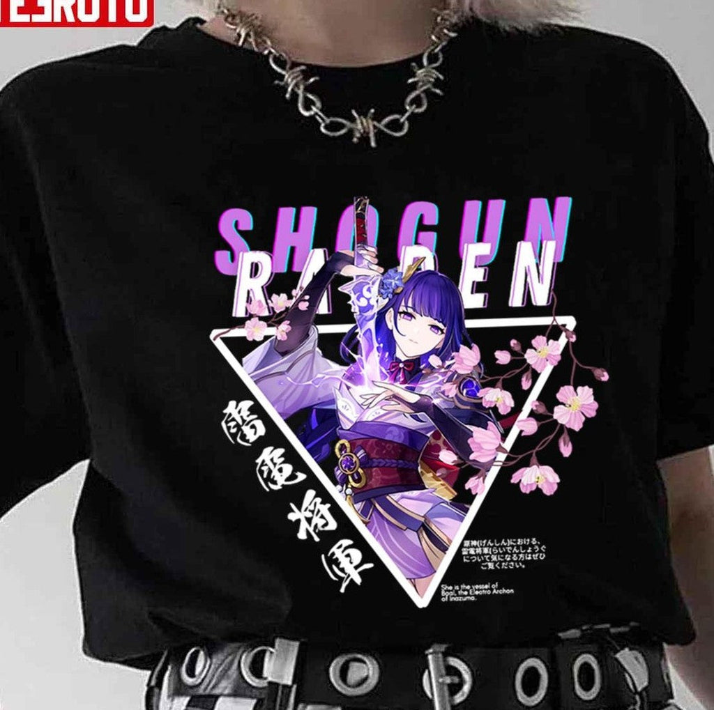 Raiden Shogun Baal Genshin Impact New Character Anime Art With Sakura Unisex T-Shirt