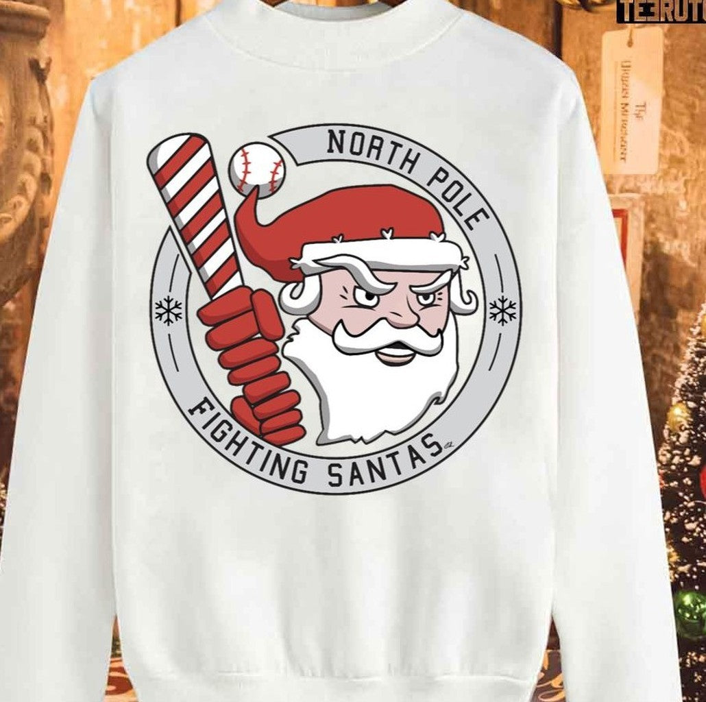 North Pole Fighting Santas Christmas Baseball Team Unisex Sweatshirt