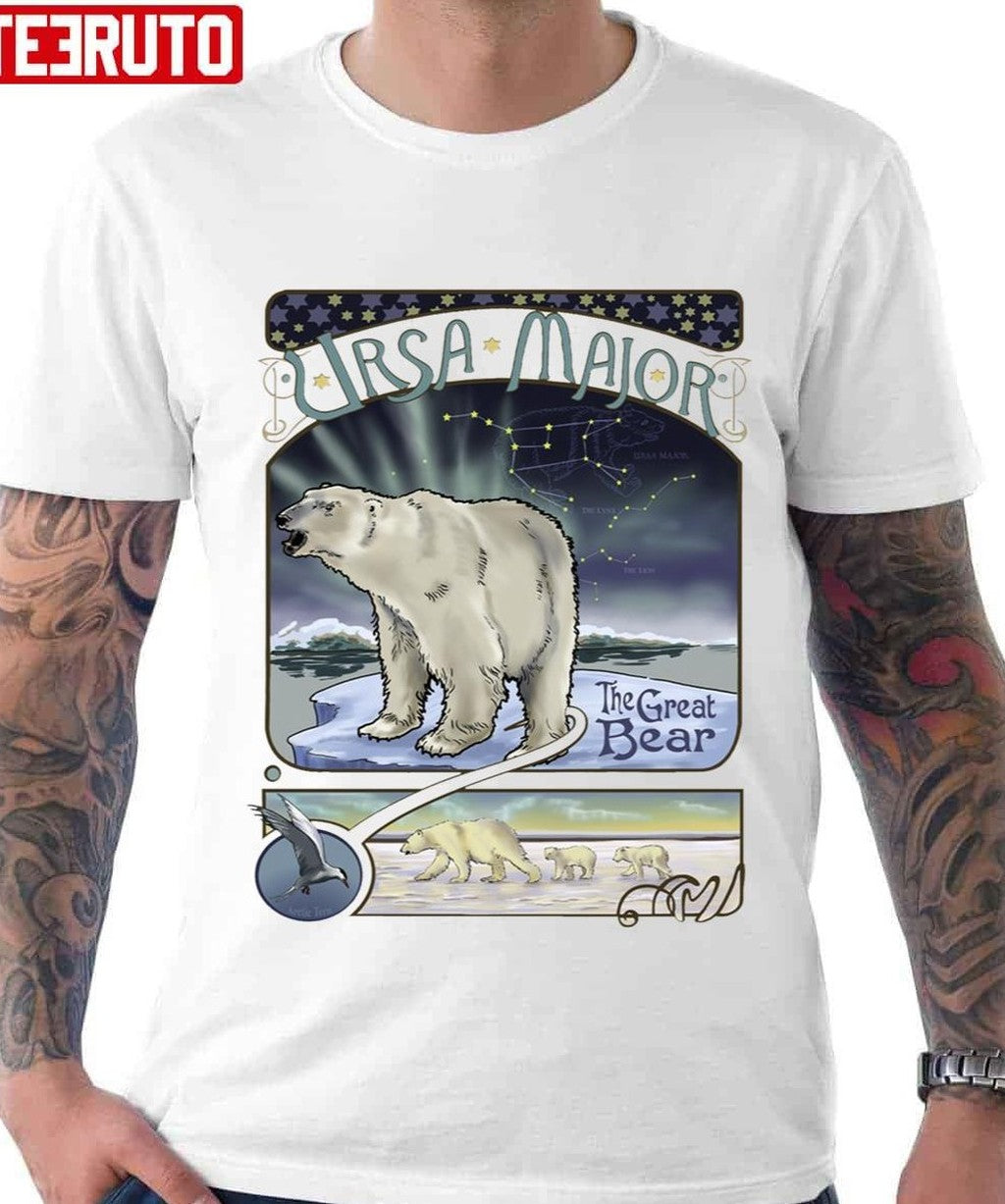 Polar Bear Ursa Major Constellation With Northern Lights Unisex T-Shirt