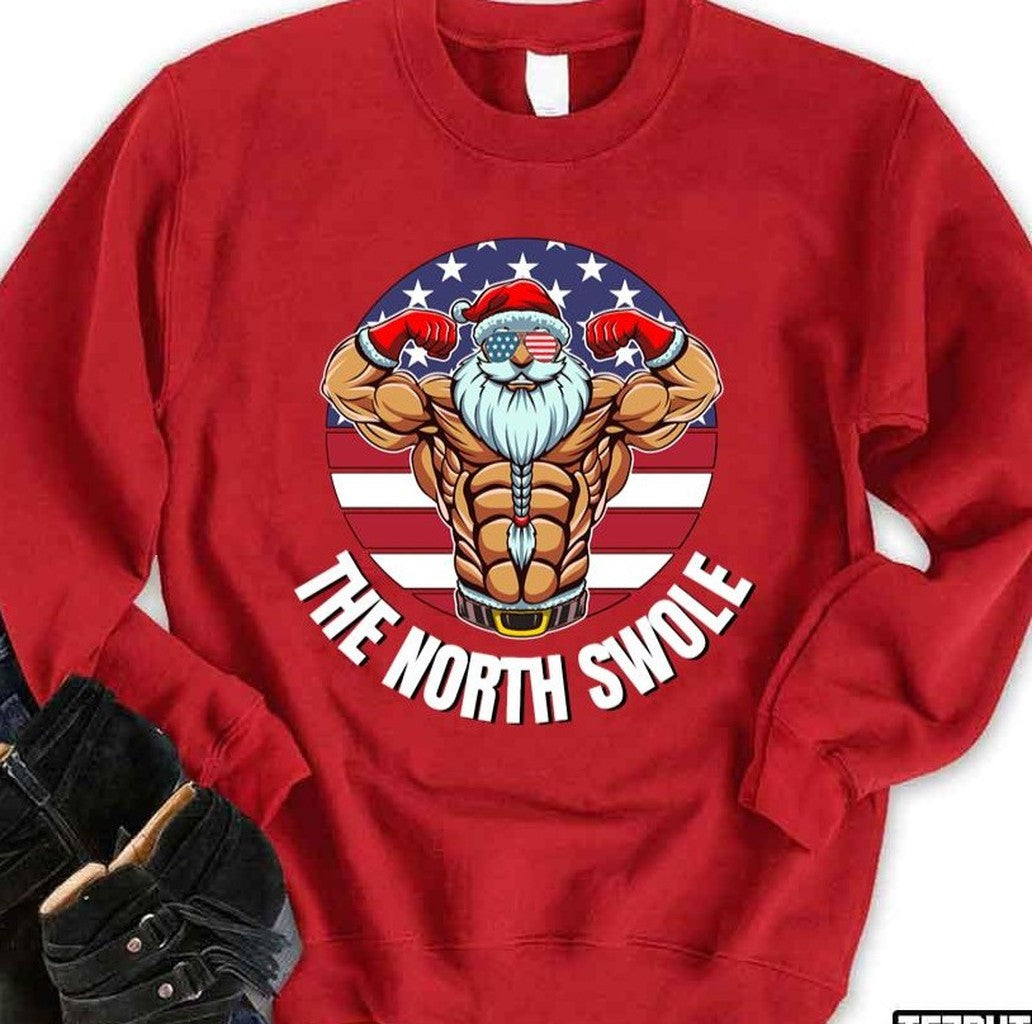 Santa Gym Lifting The North Swole Usa Flag Patriotic Workout North Pole Unisex T-Shirt