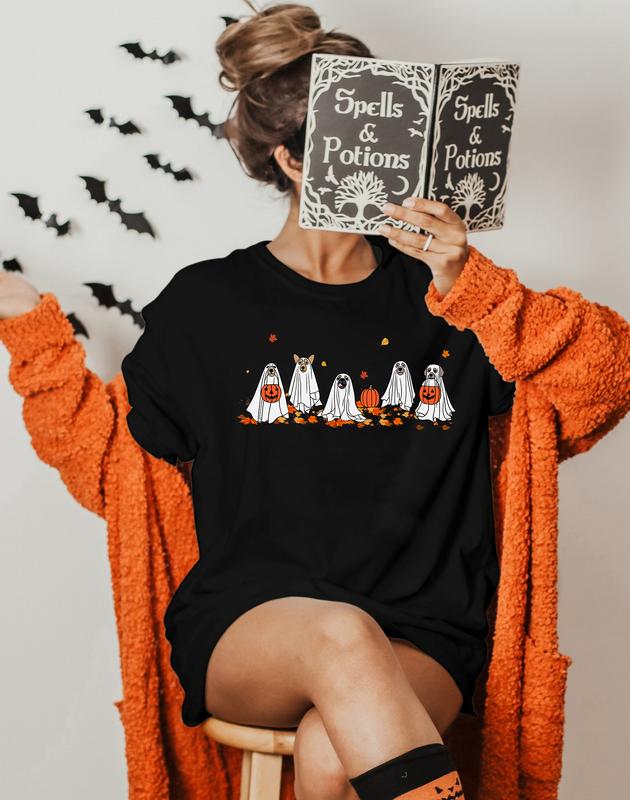 Сute Ghost Dog Shirt, Halloween Shirt, Ghost Shirt, Dog Lovers Shirt, Halloween Dog Shirt, Spooky Season Tee Top Womenswear