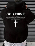 Men's Letter & Cross Print Drop Shoulder Hoodie, Casual Graphic Sweatshirt, Daily Holiday Wear for Men's Spring & Fall FashionÂ 