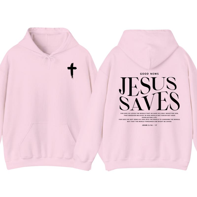 Jesus Saves John 316-17 Front and Back Print Christian Pullover Hoodie Full Color, for Men Women