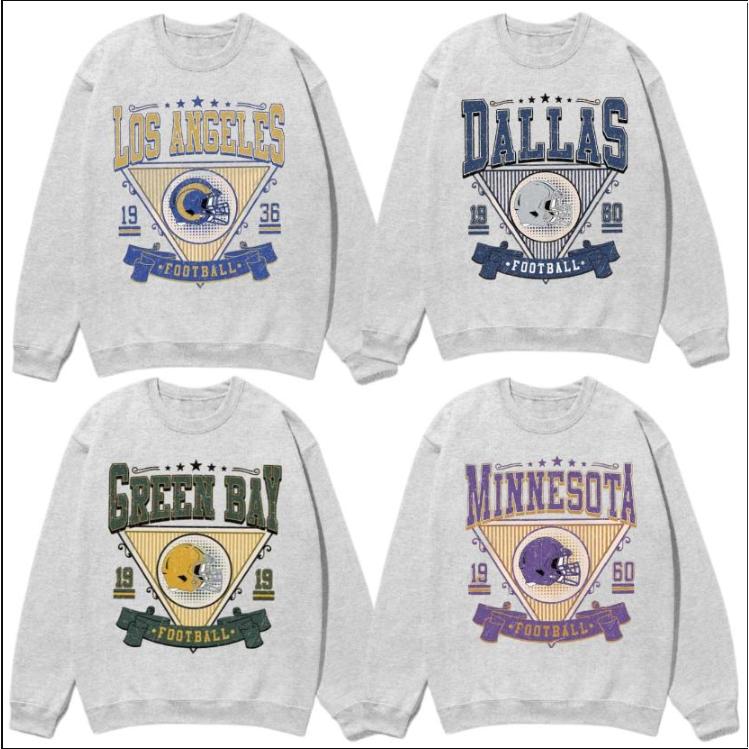 Vintage All Team Football Sweatshirt with Big Words Logo and Graphic Tees for Football Fans Ash Grey Color Vintage Sweatshirt Football Sweatshirt Shir