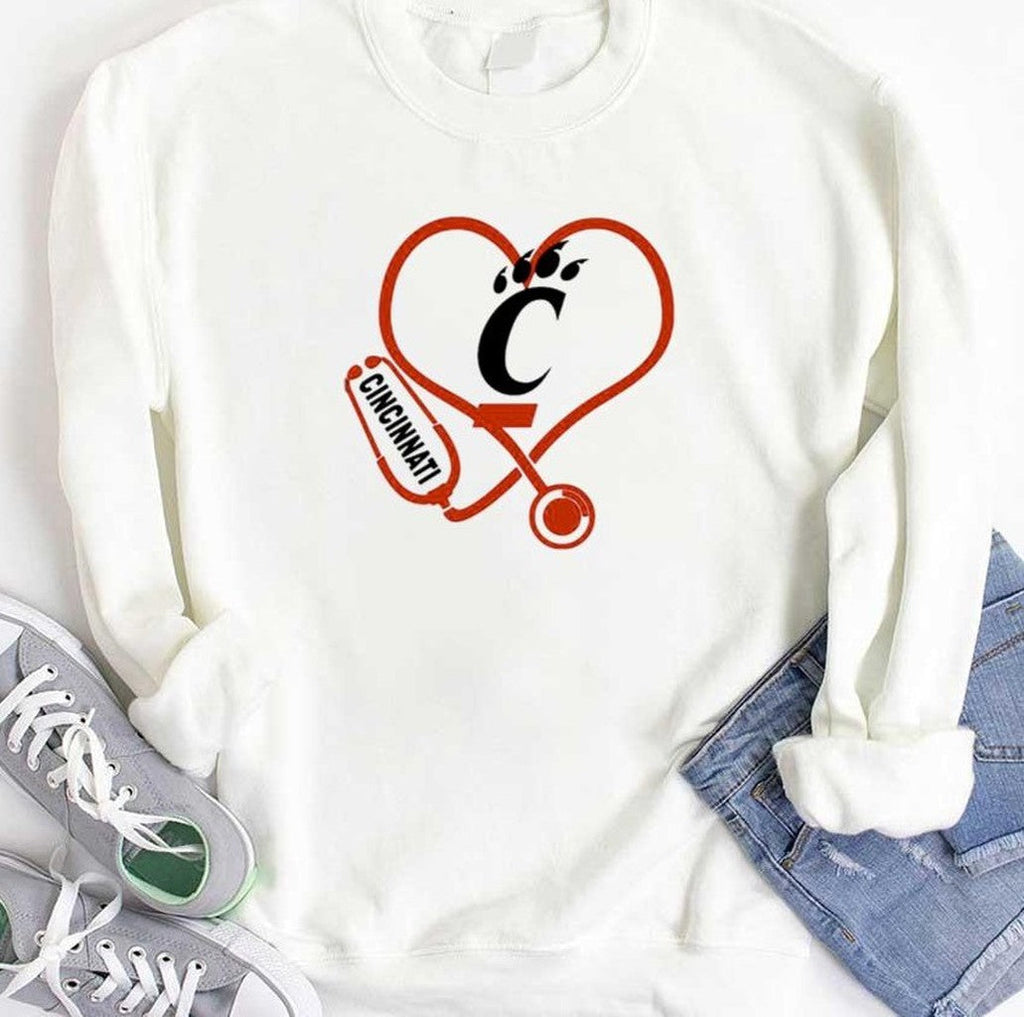 Nurse Love Cincinnati Bearcats Heartbeat Unisex T-Shirt