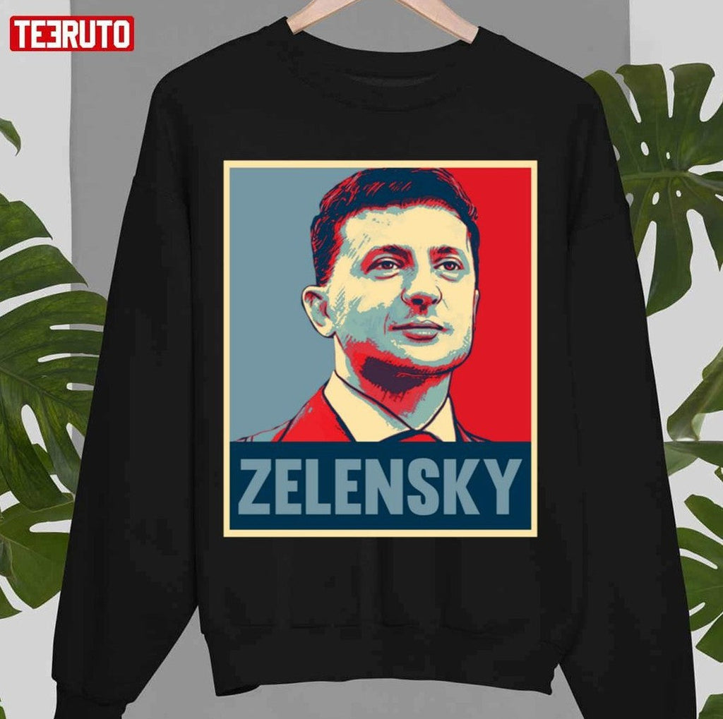 Portrait Ukrainian President Volodymyr Zelensky Hope Art Unisex Sweatshirt