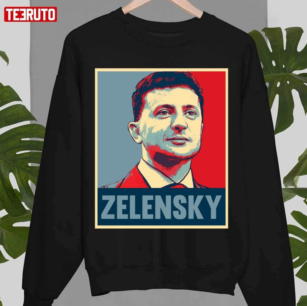Portrait Ukrainian President Volodymyr Zelensky Hope Art Unisex Sweatshirt