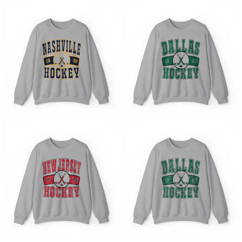 Vintage All Team Hockey Sport Grey Color Sweatshirt, Hockey Jersey, Retro Style Crewneck Sweatshirt, Unisex Hockey Sweatshirt, Gift for Everyone, Gift