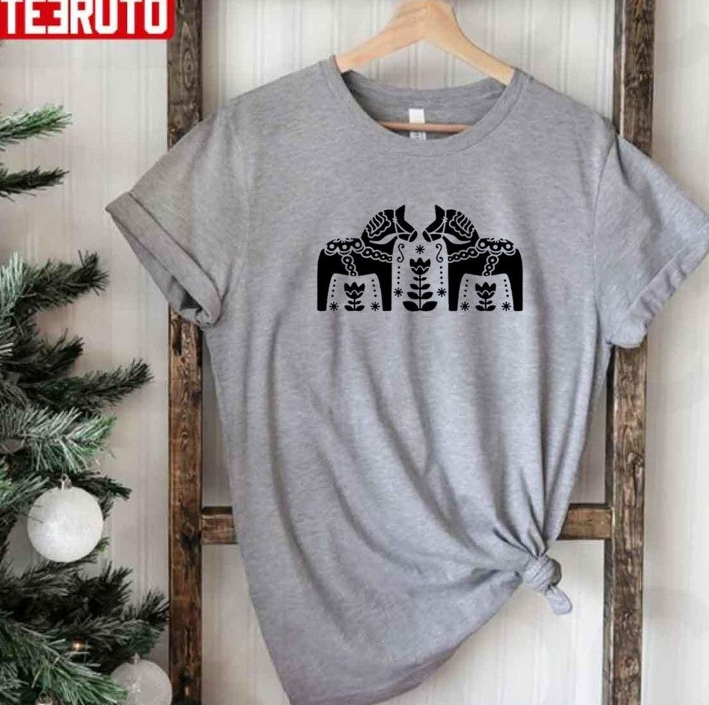 Black Dala Horse Swedish Horses Scandinavian Folk Art Unisex Sweatshirt