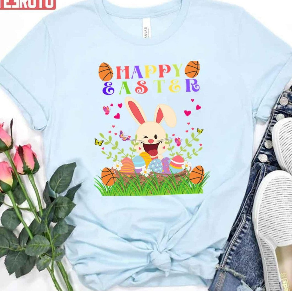 Basketball Happy Bunny Easter Sunday Egg Funny Unisex T-shirt