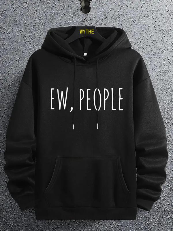 Men's Letter Print Drop Shoulder Hoodie, Casual Regular Fit Sweatshirt, Drawstring Pocket, Daily Holiday Outdoor Men's Wear for Spring & FallÂ 