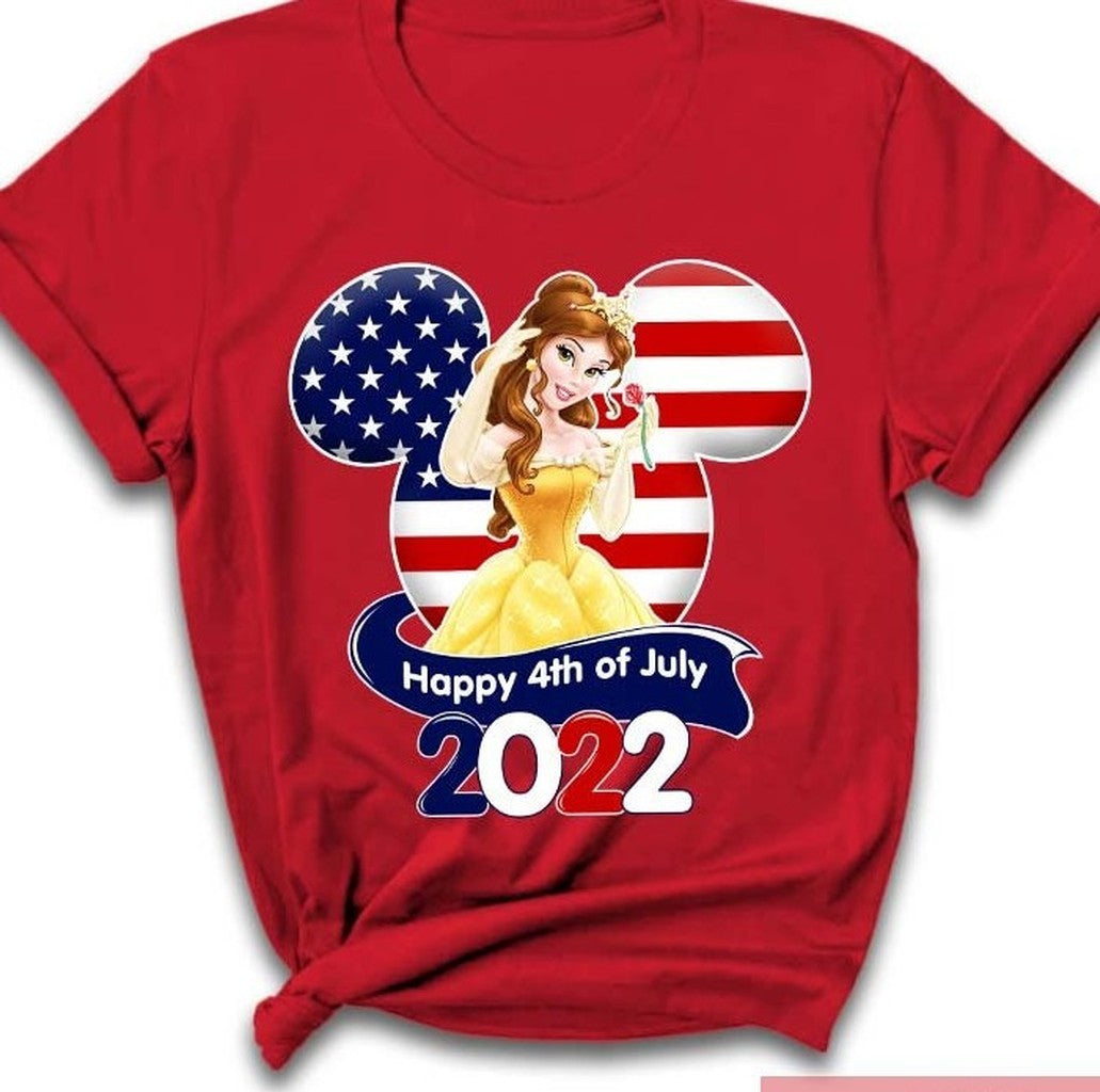 Belle Princess Flag 4th Of July Colorful Star War Graphic Cartoon Unisex Cotton S Clothing Men Women Kid