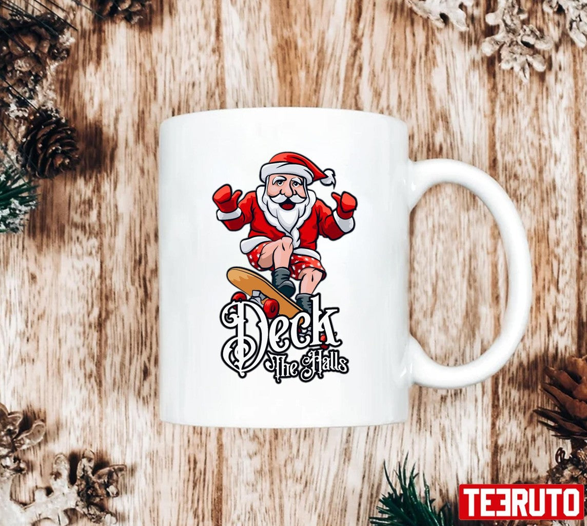 Skateboarding Santa Claus Deck The Halls Christmas Unisex Sweatshirt
