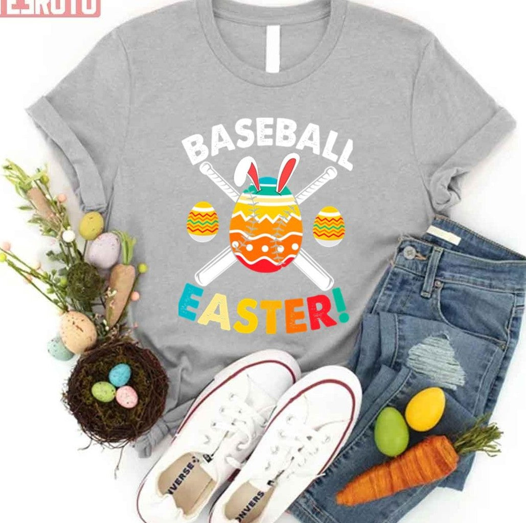 Retro Easter Bunny Baseball Love Easter Eggs Sport Lover Unisex T-shirt