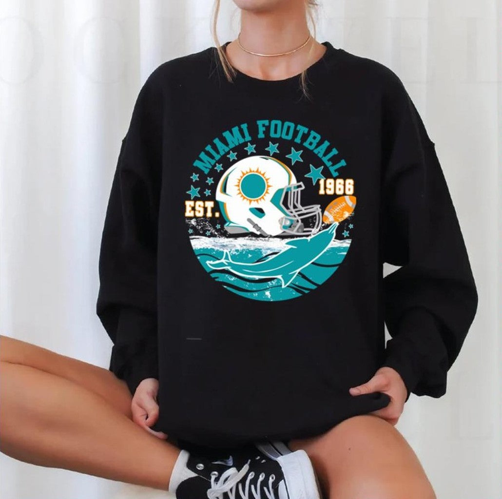 Round Design Miami Sports Football Est 1966 Football Helmet Novelty Unisex Sweatshirt