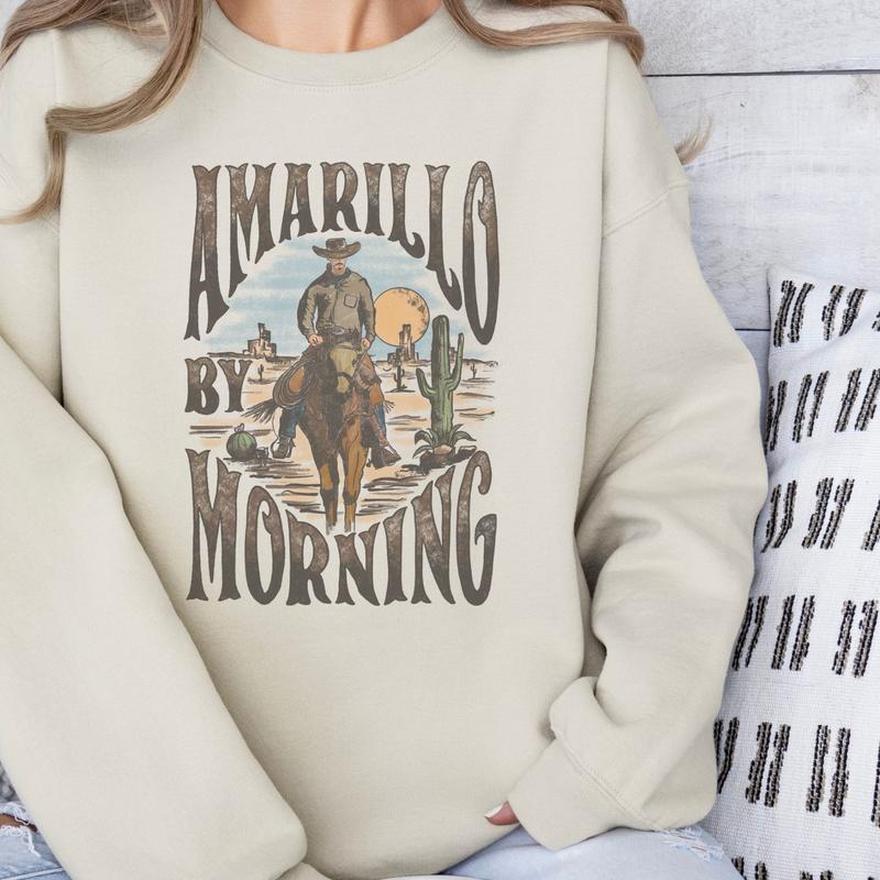Amarillo by Morning Crewneck, Women's Cozy Sweatshirt, Oversized Printed County Music Shirts, Vintage Retro Pullover, Perfect Gift Soft Womenswear