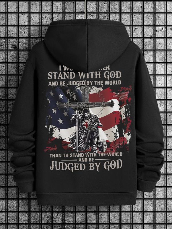 Unisex Graphic Pocket Drawstring Essentials Hoodie, Long Sleeve Sweatshirt for Daily Wear, Fashion Men's 4th Of July ClothesÂ 